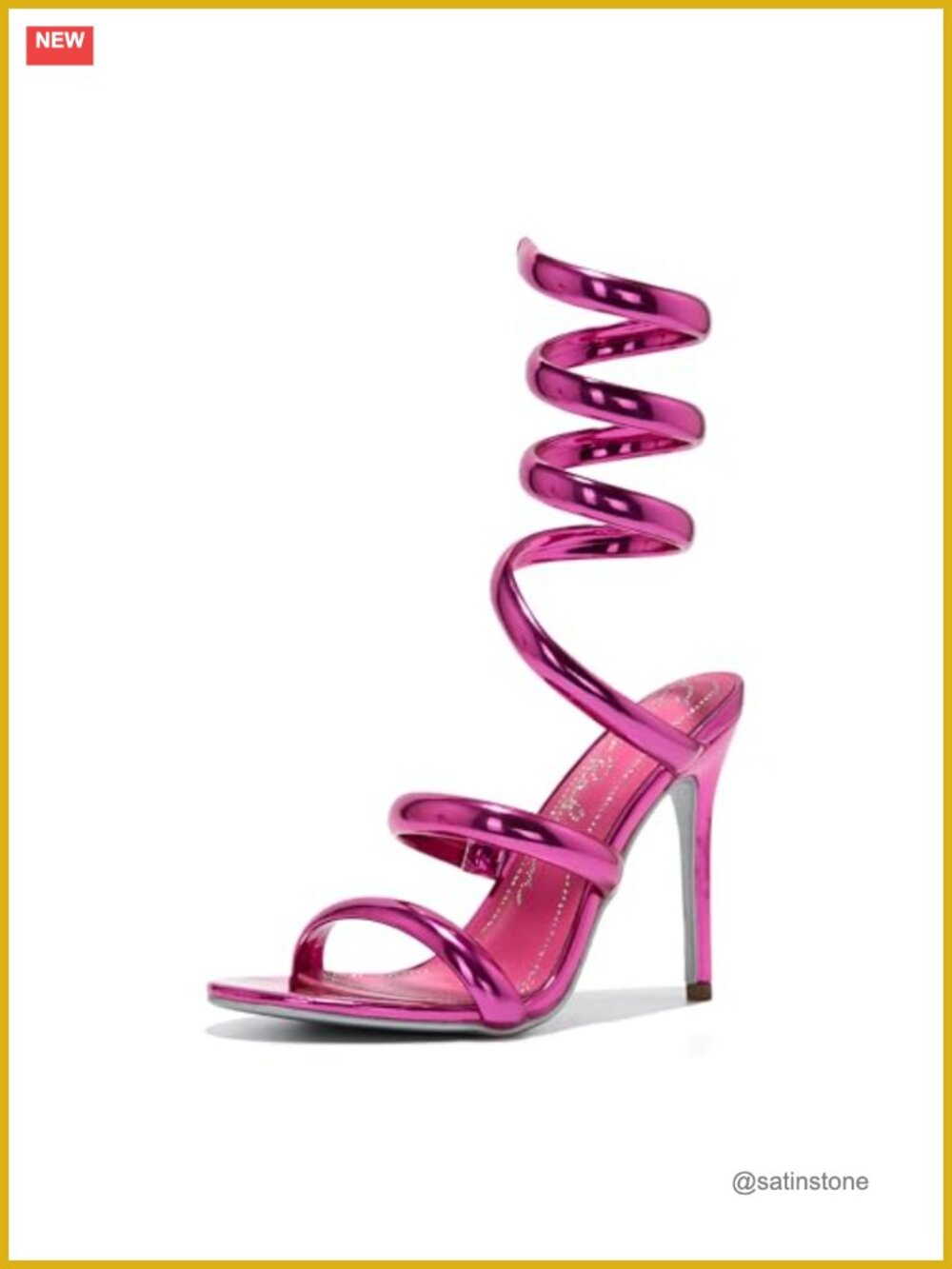 Metallic Patent PU Spiral Coil Ankle Wrap Stiletto Heels 4 inch